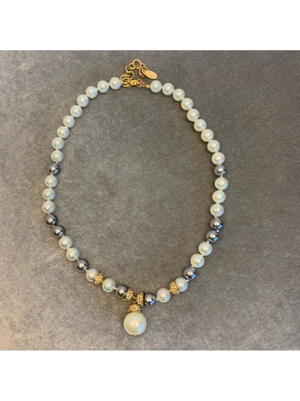 Ciro vintage white gray faux pearl rhinestone elegant necklace